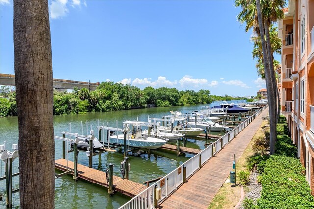 dock area featuring a water view