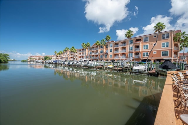 view of dock with a water view