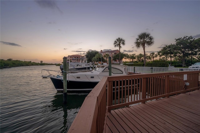 dock area featuring a water view