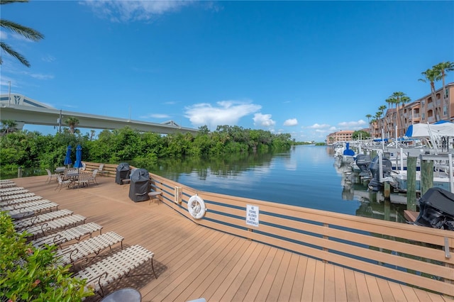 dock area with a water view