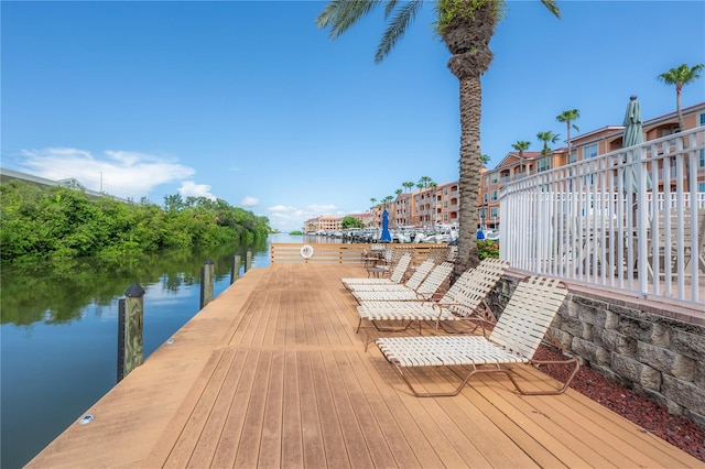 dock area featuring a water view