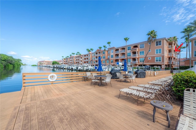 dock area featuring a water view