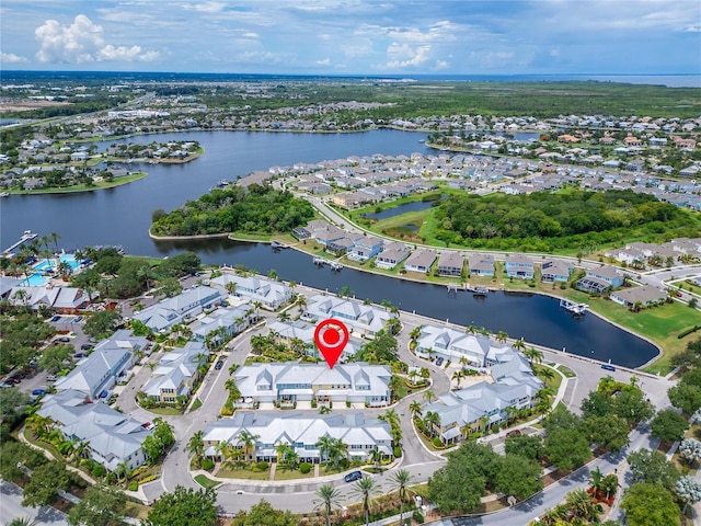 aerial view with a water view