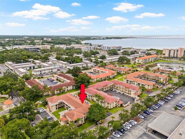 bird's eye view featuring a water view