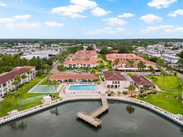 aerial view featuring a water view