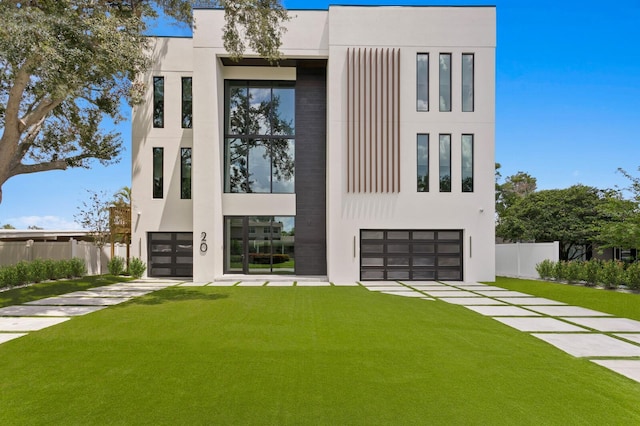 modern home with a front yard