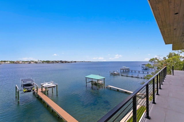 view of dock featuring a water view