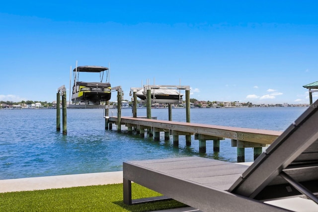 view of dock with a water view