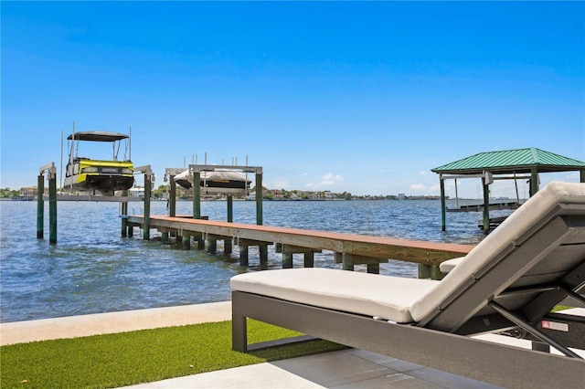 dock area with a water view