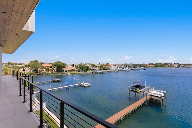 dock area with a water view