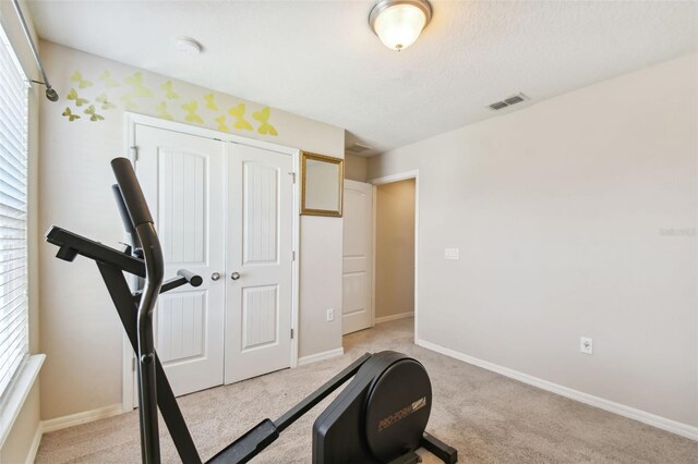 workout room with light carpet and a healthy amount of sunlight