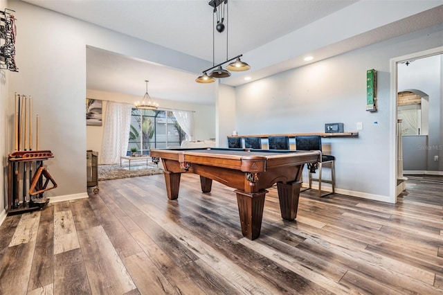 recreation room featuring hardwood / wood-style floors and billiards