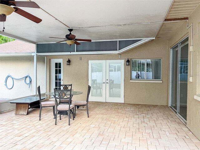 view of patio with ceiling fan and french doors