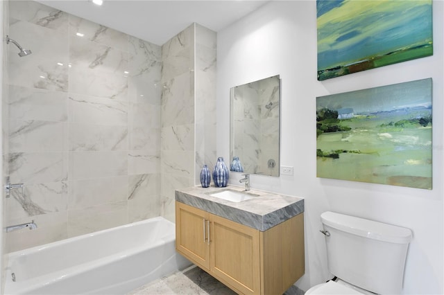 full bathroom featuring  shower combination, vanity, and toilet