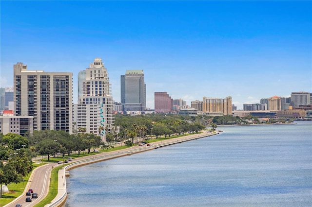 city view with a water view