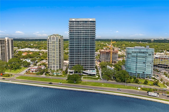 aerial view with a water view