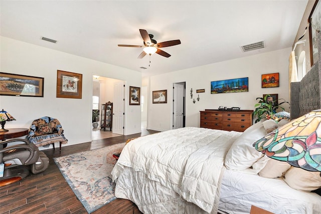 bedroom featuring ceiling fan and hardwood / wood-style floors