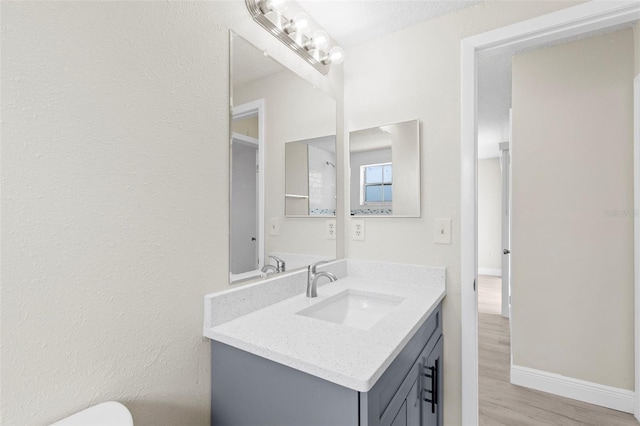 bathroom featuring wood-type flooring and vanity