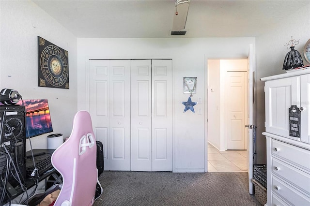 interior space with carpet flooring and a closet