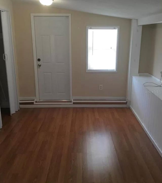 entryway featuring vaulted ceiling and hardwood / wood-style floors