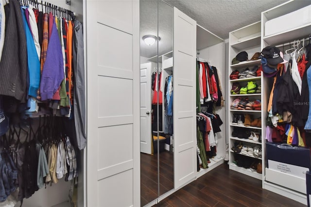 walk in closet with wood finished floors