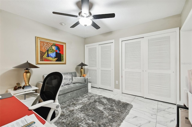 home office with ceiling fan