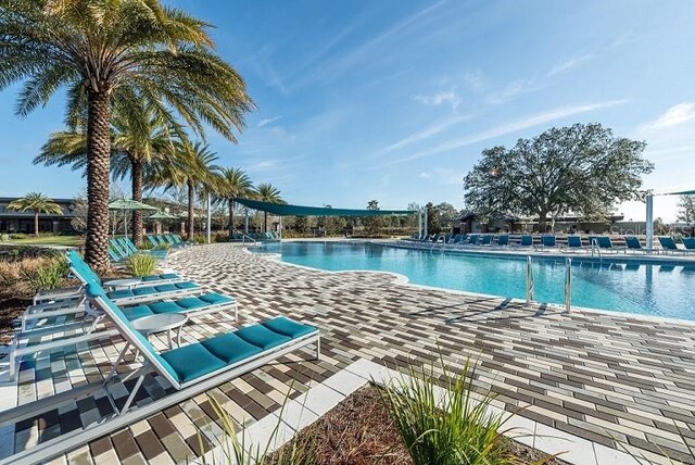 view of swimming pool featuring a patio