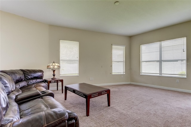 living room with light colored carpet