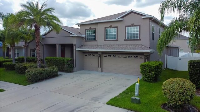 view of front facade featuring a front lawn and a garage