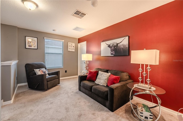 living room with light carpet