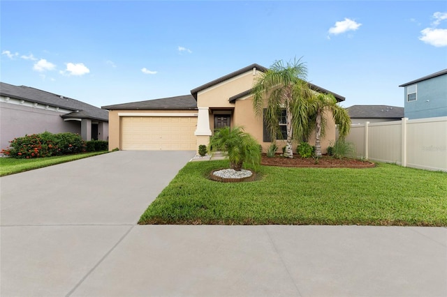 view of front of house with a garage and a front lawn