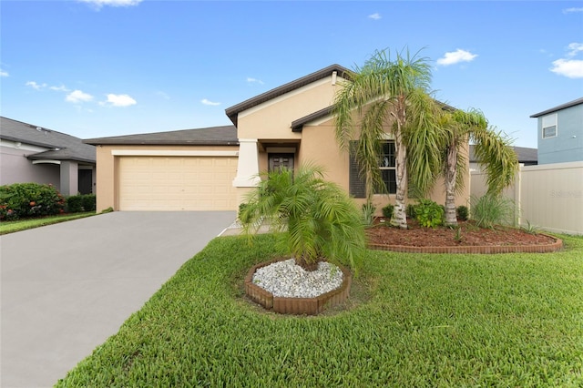 view of front of house with a garage and a front lawn