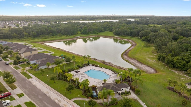 bird's eye view featuring a water view