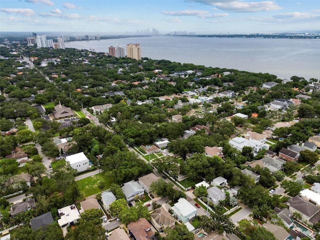 aerial view with a water view