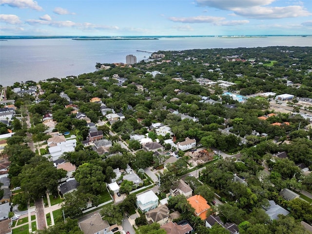 aerial view with a residential view and a water view