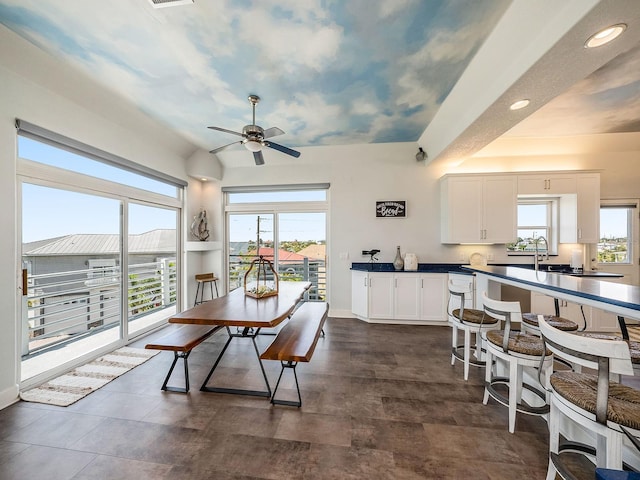 dining room featuring ceiling fan and a wealth of natural light