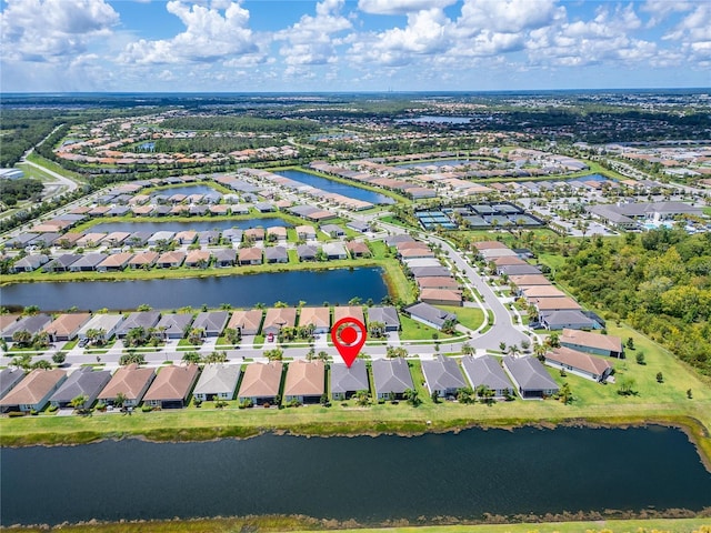 aerial view with a water view