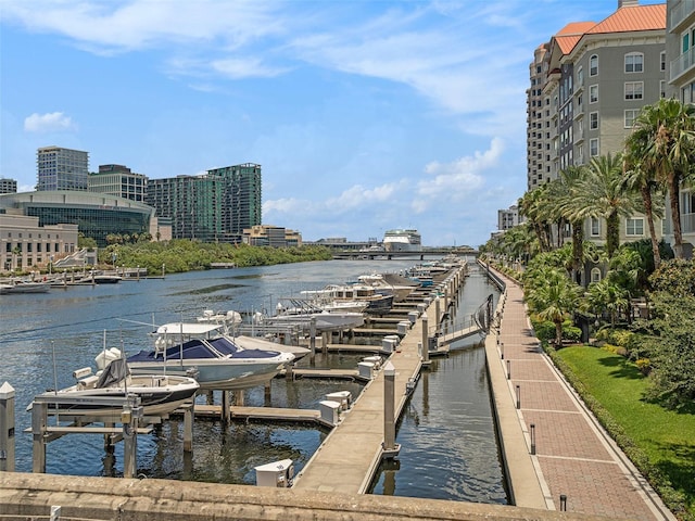 dock area featuring a water view