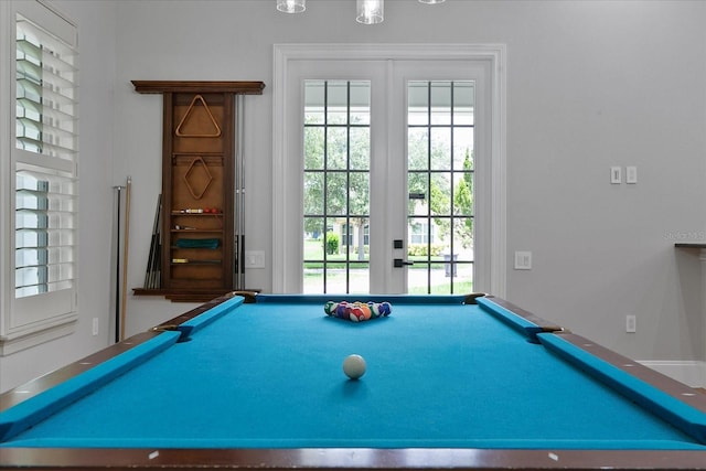 recreation room featuring french doors and pool table