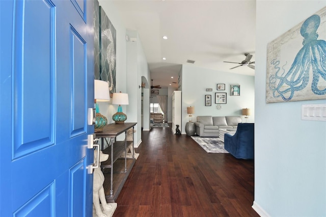 hallway with dark wood-type flooring