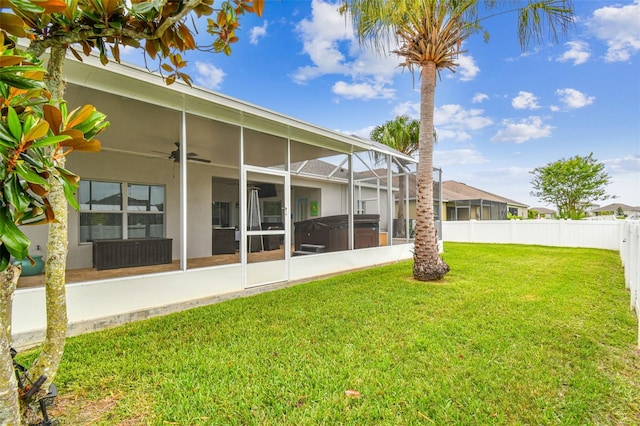 6843 Boulder Run Loop, Wesley Chapel, FL 33545 - view of yard featuring a ceiling fan and a sunroom
