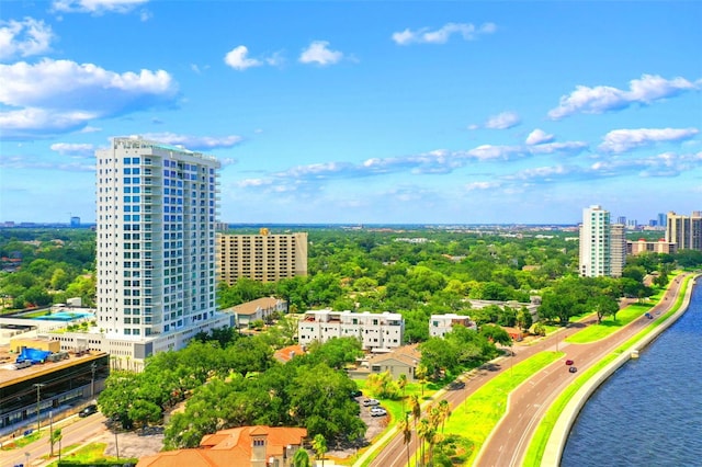 aerial view featuring a water view