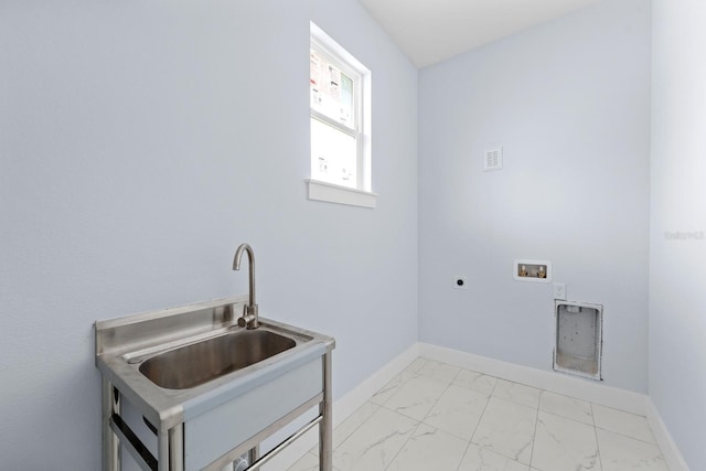 laundry area featuring electric dryer hookup, sink, and washer hookup