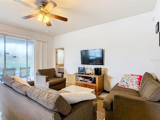 living room featuring ceiling fan