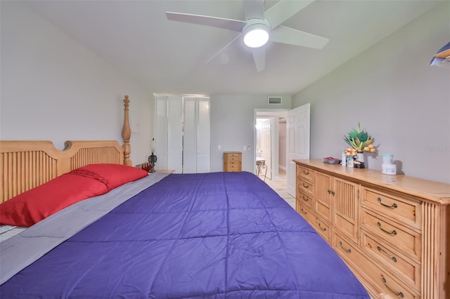 bedroom featuring a closet and ceiling fan