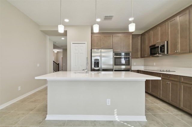 kitchen with sink, an island with sink, and appliances with stainless steel finishes