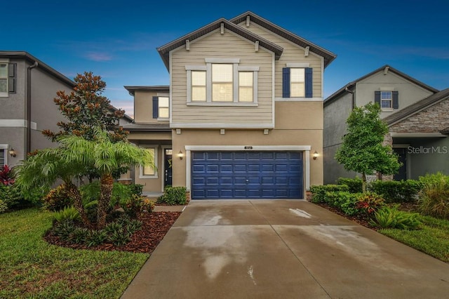 front facade with a garage