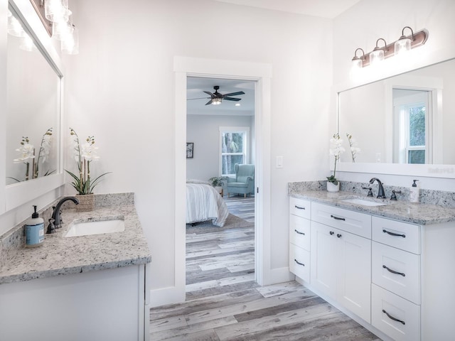 bathroom featuring vanity, a wealth of natural light, and hardwood / wood-style floors