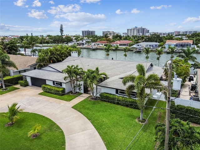 bird's eye view featuring a water view