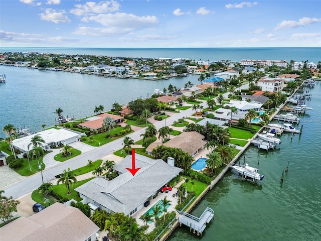 aerial view featuring a water view